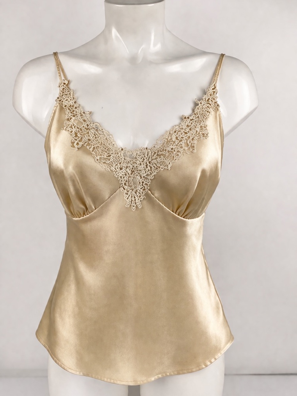 Halston Jeans 100 Silk Lace Camisole Top Champagne XL